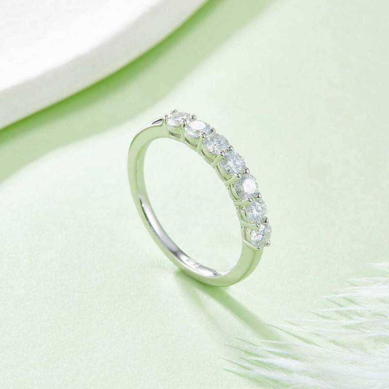 Seven Star Ring S925 Silver Plated Platinum Moissanite 70 Points D-Grade